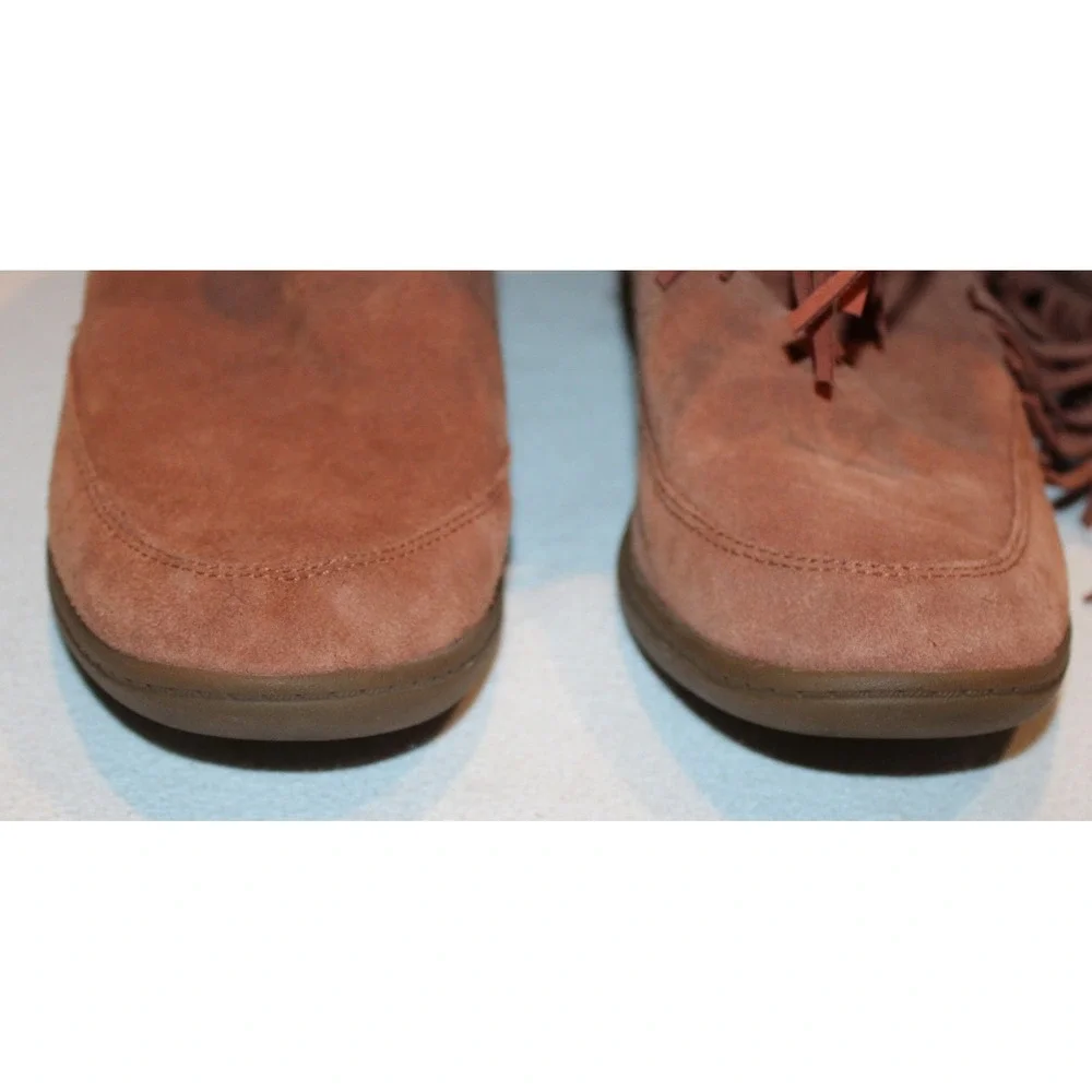 women's Skechers SKCH+3 hidden wedge suede boots Sz 10 rust fringe 48091